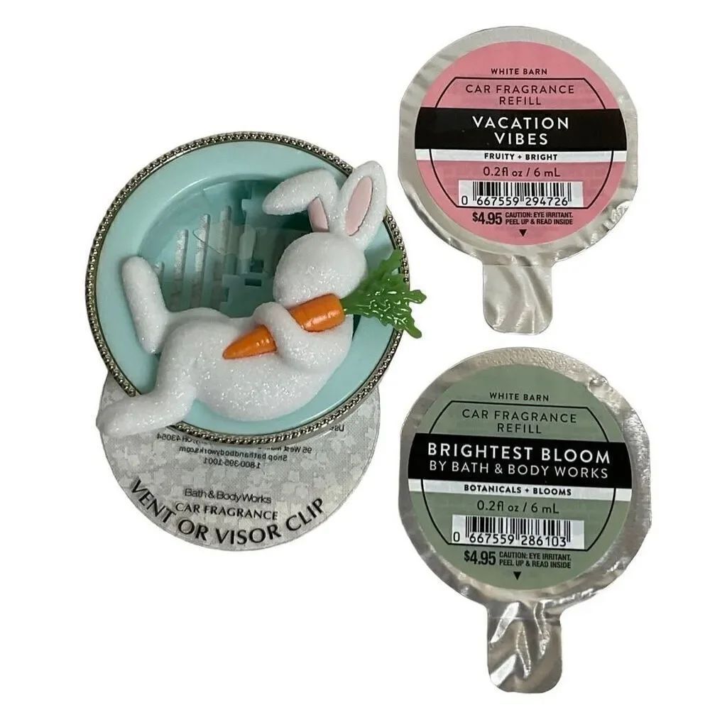 Bath and Body Works BUNNY Visor Clip and 2 Car Fragrance Refills